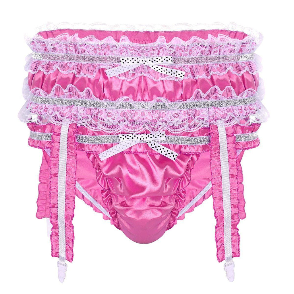 Shiny Satin Ruffled Frilly Low Rise Stretchy Briefs