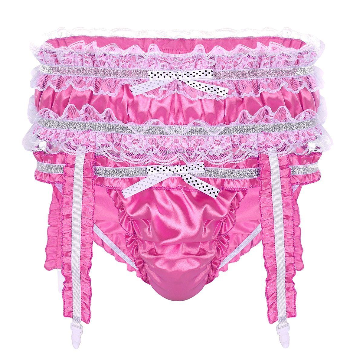 Shiny Satin Ruffled Frilly Low Rise Stretchy Briefs