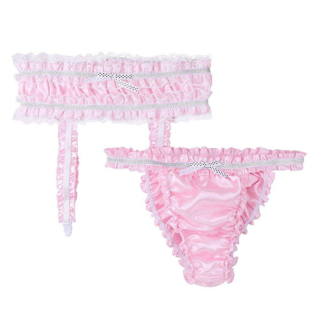 Shiny Satin Ruffled Frilly Low Rise Stretchy Briefs