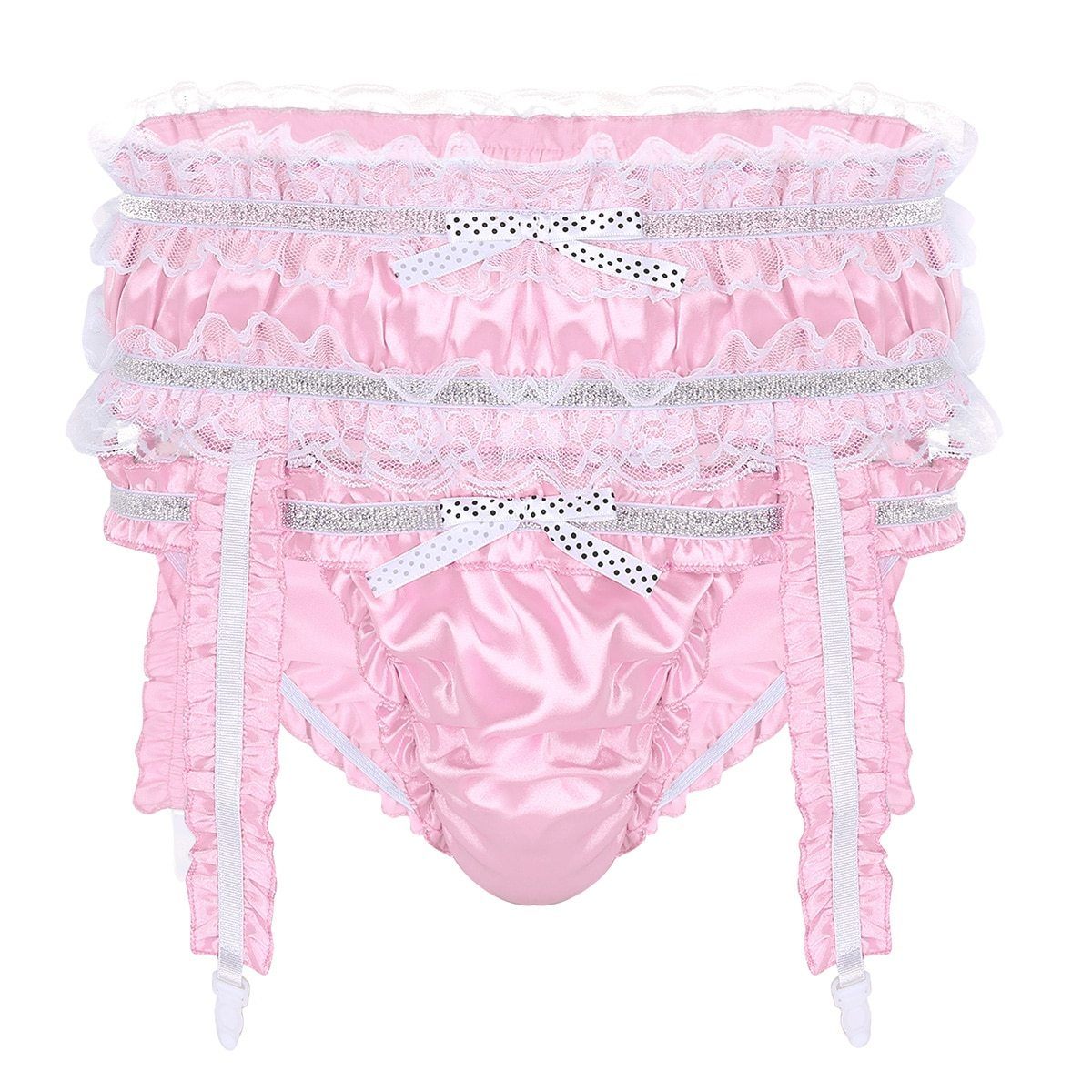 Shiny Satin Ruffled Frilly Low Rise Stretchy Briefs