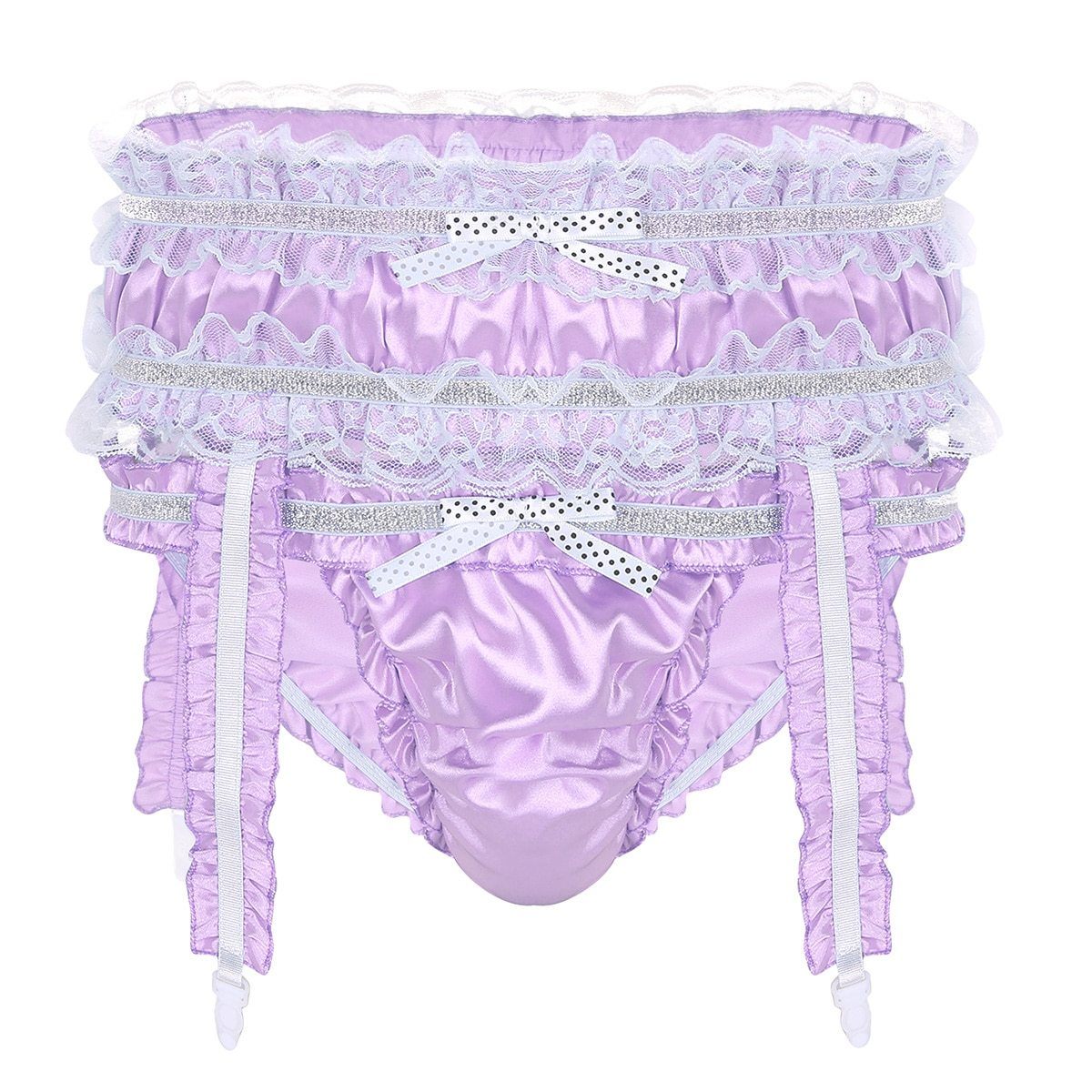 Shiny Satin Ruffled Frilly Low Rise Stretchy Briefs