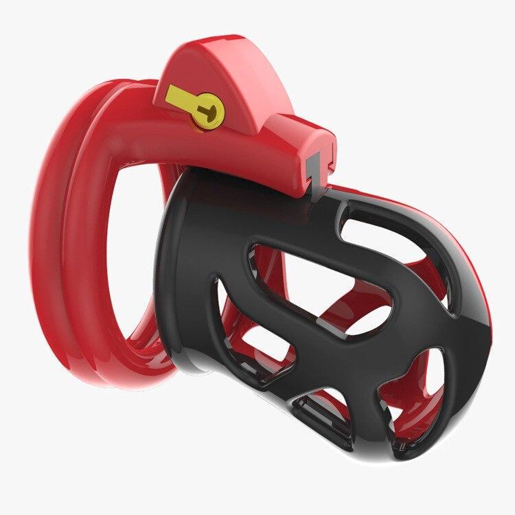Red & Black Silicone Male Chastity Cage Set – 4 Adjustable Rings, Padlock, and Keys