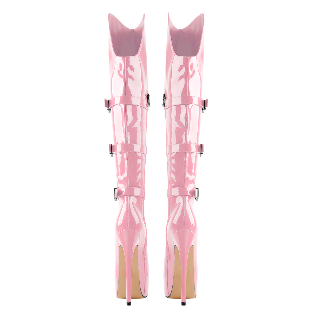 Round Toe Platform Over The Knee Rose Red Boots