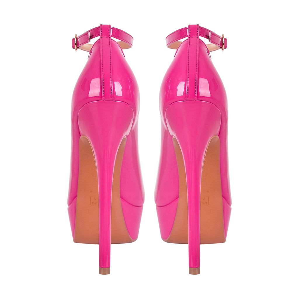 Round Toe Ankle Strap Platform Stiletto Pumps