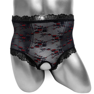 Embroidered Mesh Open Crotch Sissy Panties