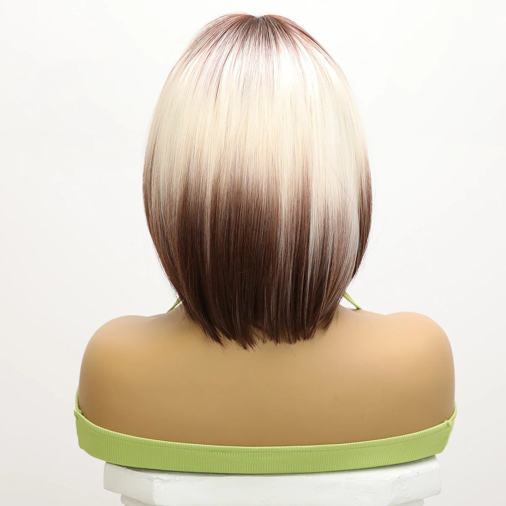 Brown Gradient Short Bob Crossdressing Wig