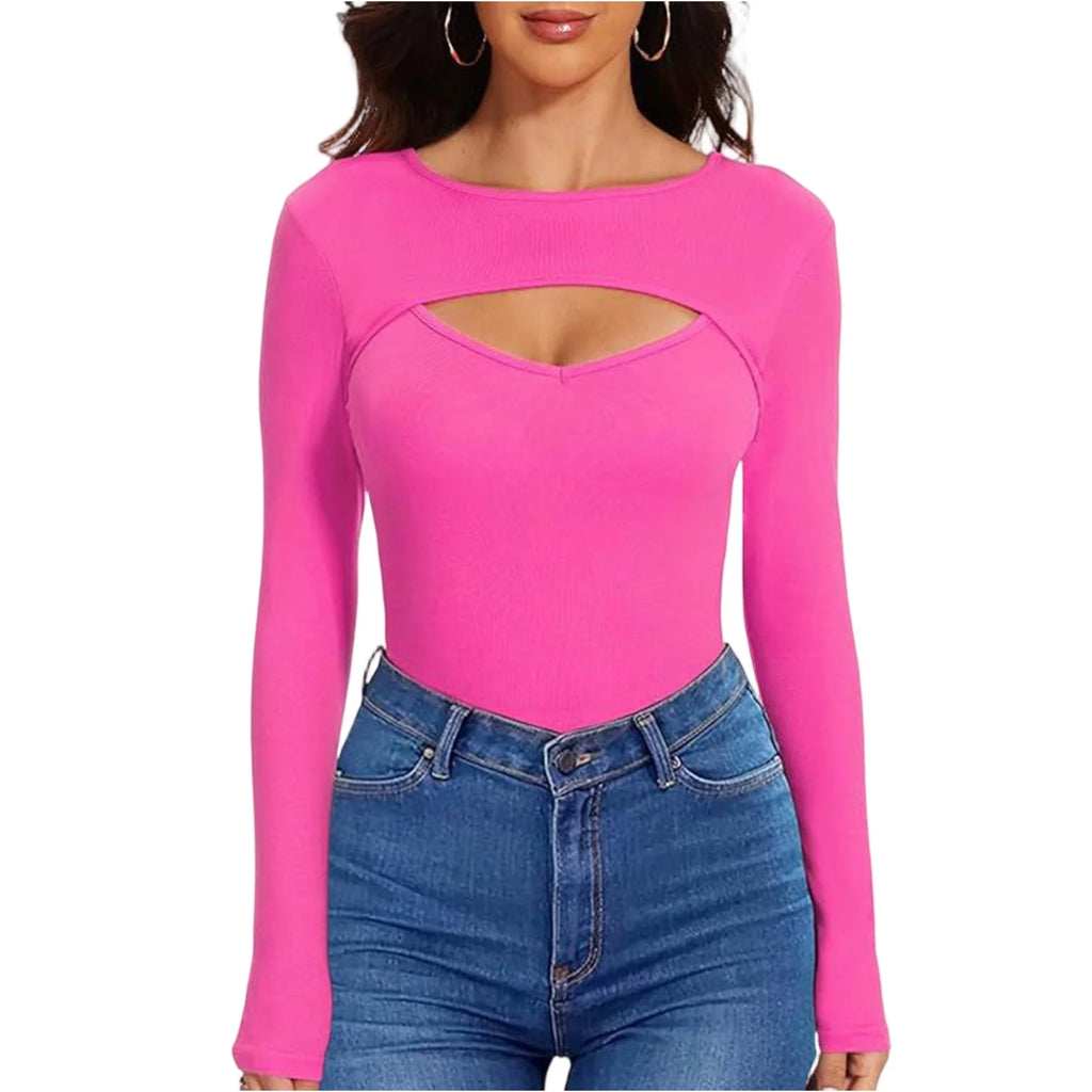 Sissy Boy's Fantasy: Hot Pink Cutout Long-Sleeve Top - Unleash Your Girly Glow!