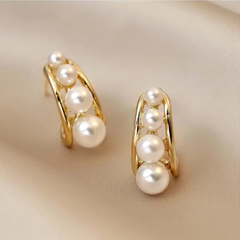 C shaped Pearl Clip On Earrings