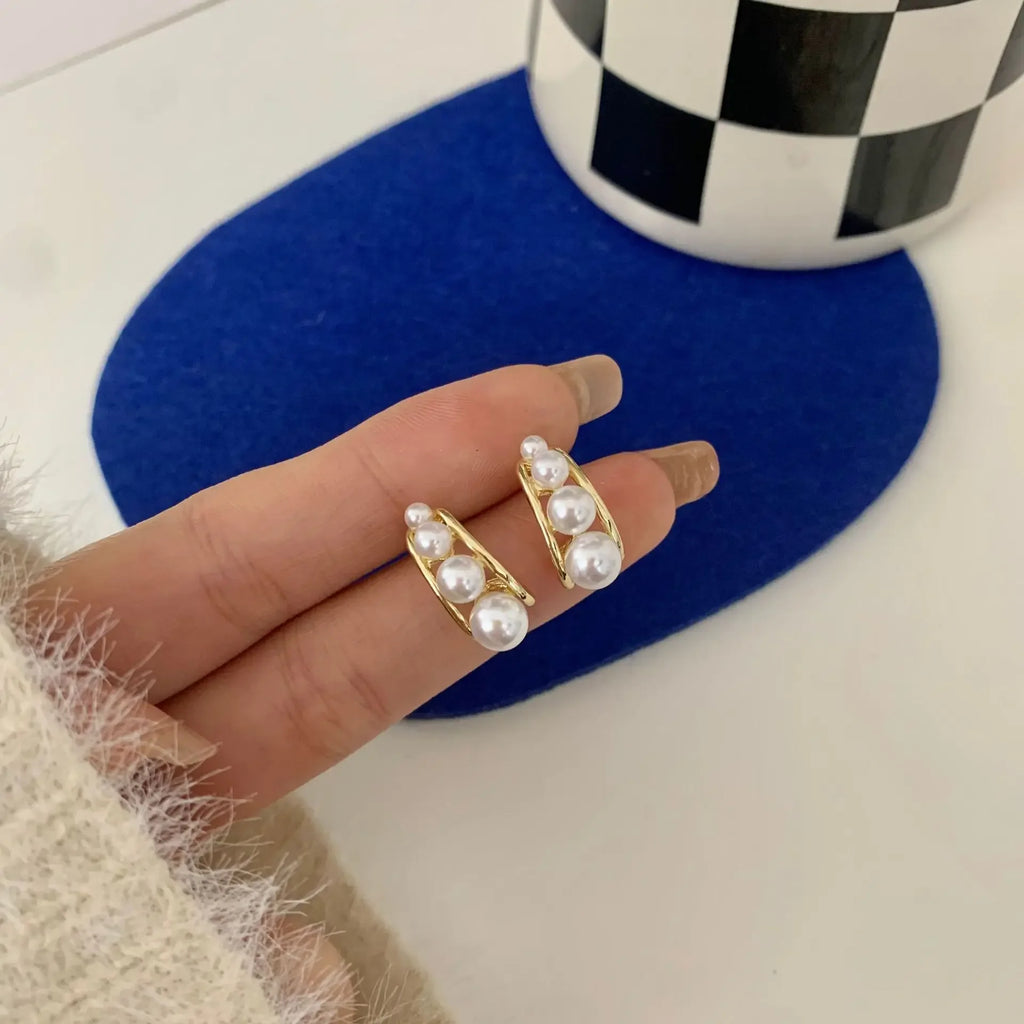 C shaped Pearl Clip On Earrings