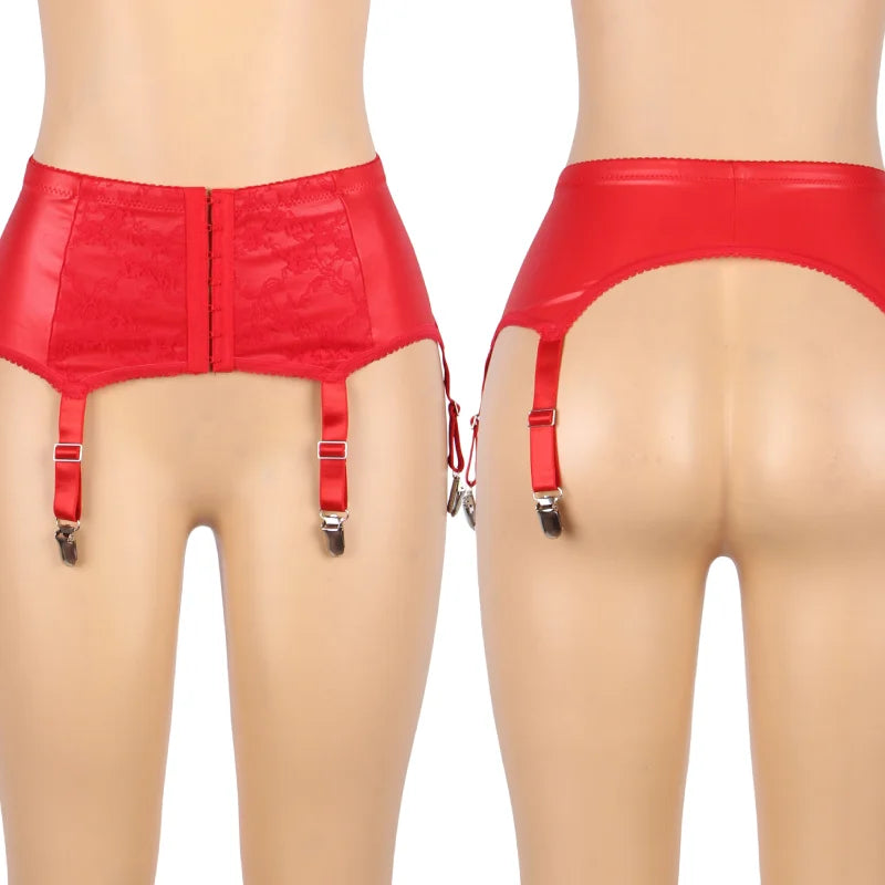 Faux Leather Garter Belt & Stockings Set