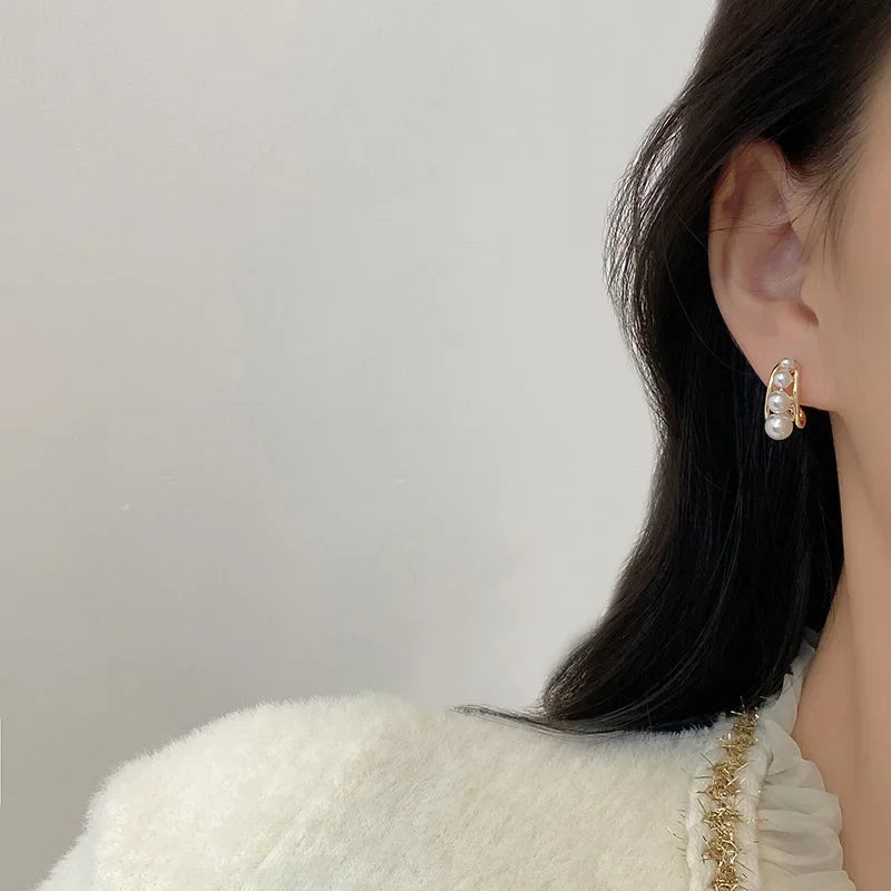 C shaped Pearl Clip On Earrings