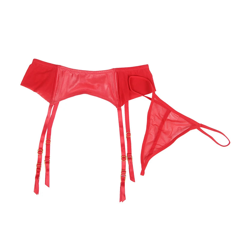 Faux Leather Garter Belt & Thong Set