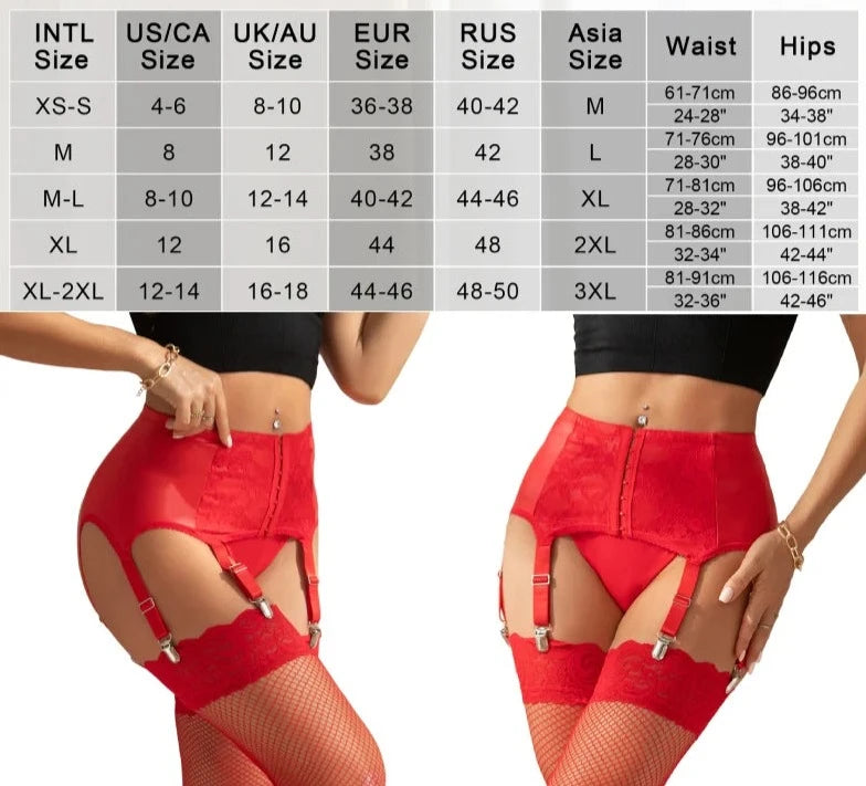 Faux Leather Garter Belt & Stockings Set