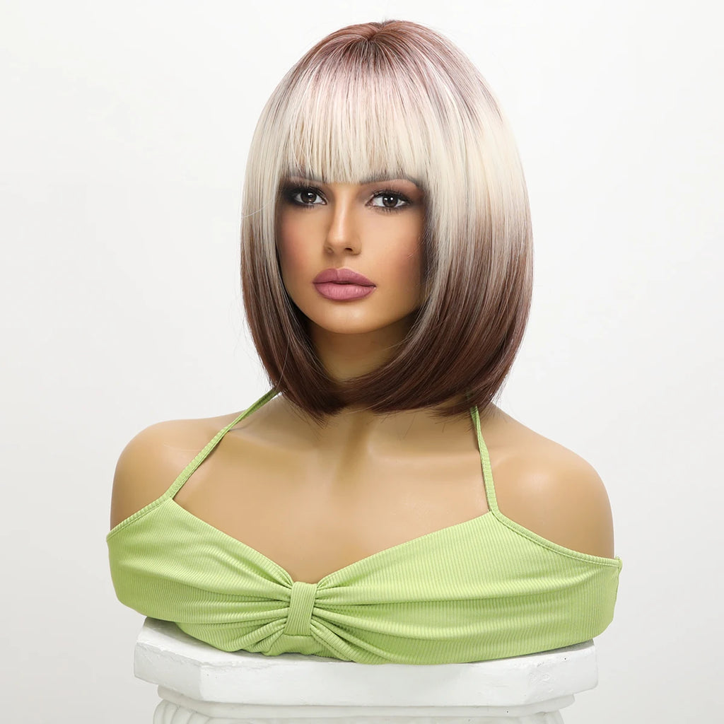 Brown Gradient Short Bob Crossdressing Wig