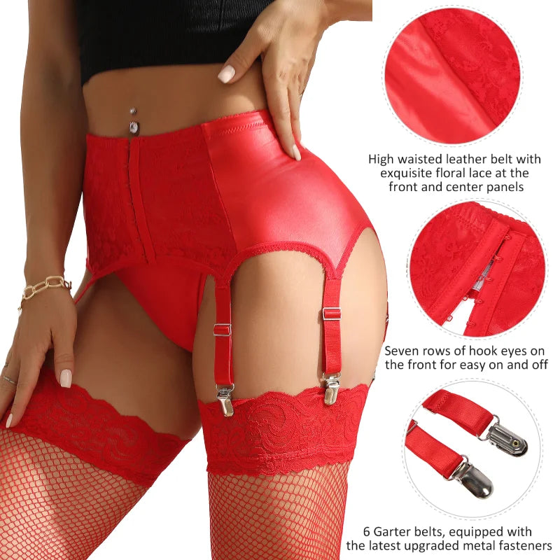 Faux Leather Garter Belt & Stockings Set