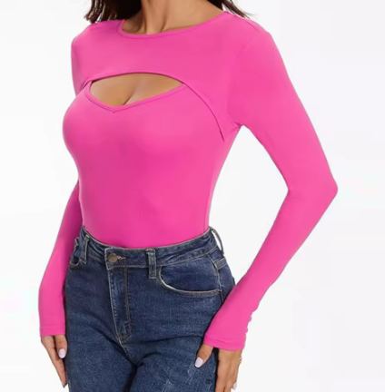 Sissy Boy's Fantasy: Hot Pink Cutout Long-Sleeve Top - Unleash Your Girly Glow!