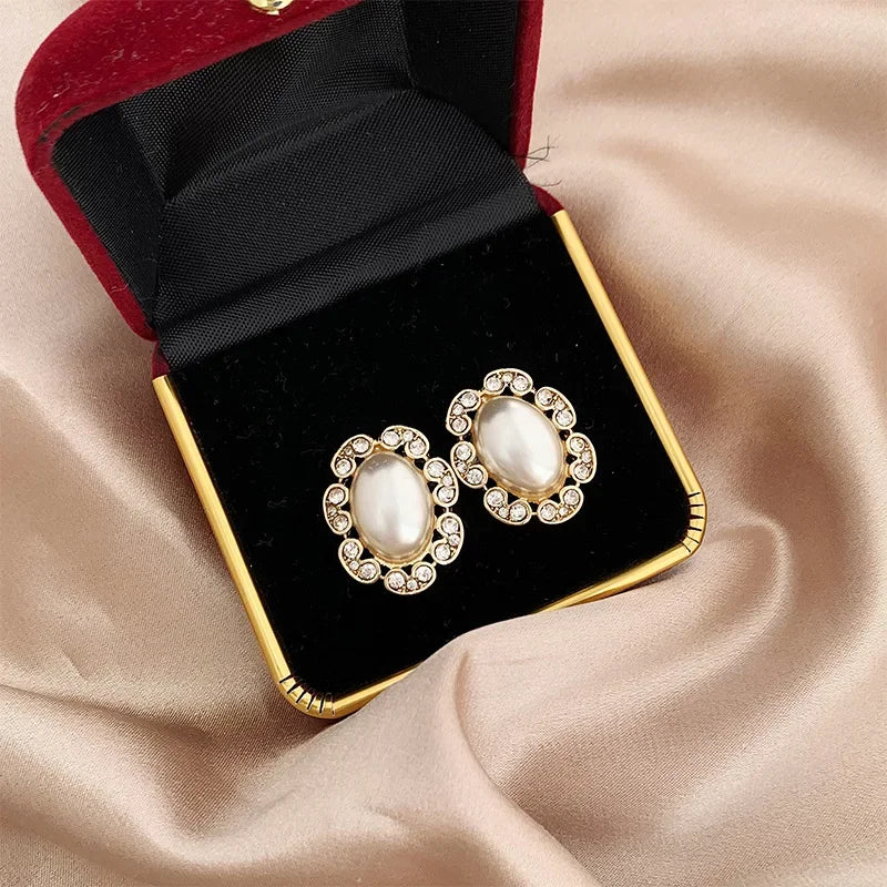 Oval Pearl Clip On Earrings