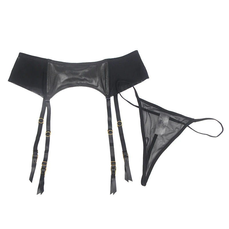 Faux Leather Garter Belt & Thong Set
