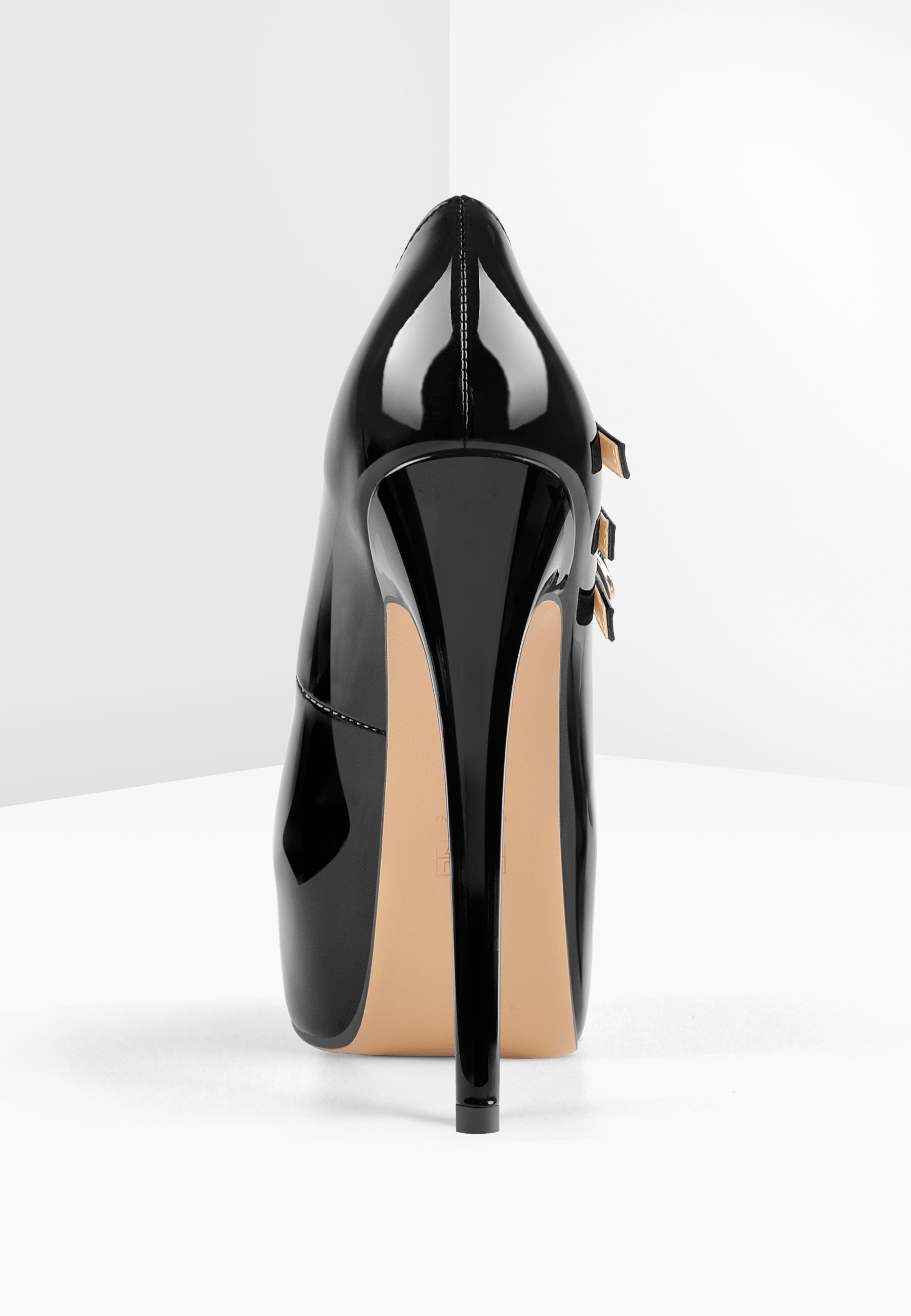 15cm Platform Round Toe Patent Black High Heel Stiletto Pumps