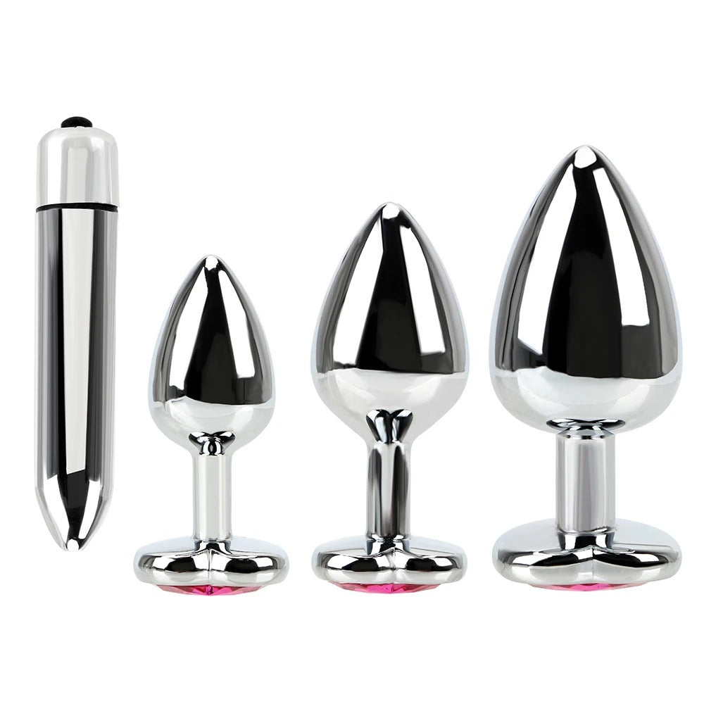 Sissy Orgasm Anal Set — Crystal Diamond Plugs & 10-Speed Vibrator