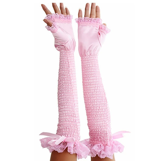 🎀 Embrace Elegance: Pink Ruffles & Bows Sissy Gloves - Sissylux's Delightfully Feminine Accessory! 💖