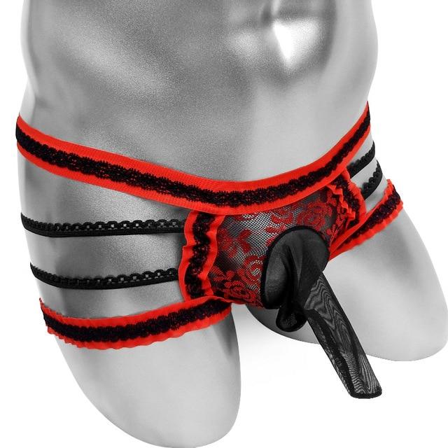 Mens Penis Sleeve Lingerie Lace Sexy Sissy Panties