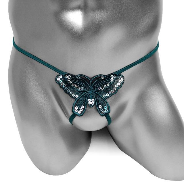 Embroidery Butterfly Sequin Thong Panties