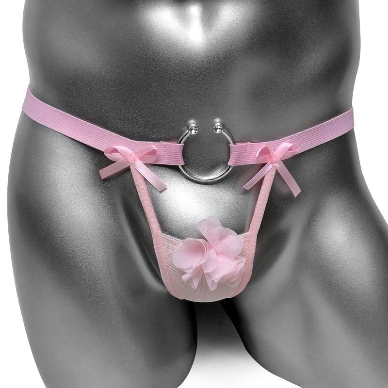 Sissy Mesh Thong Panties With Flower