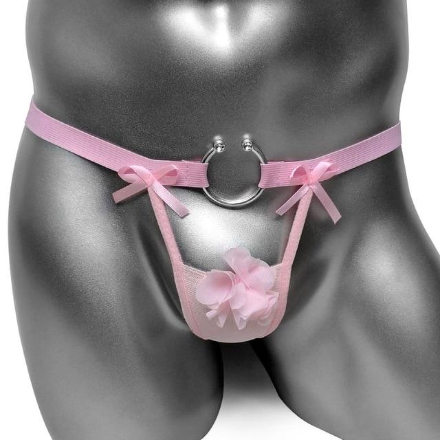 Sissy Mesh Thong Panties With Flower