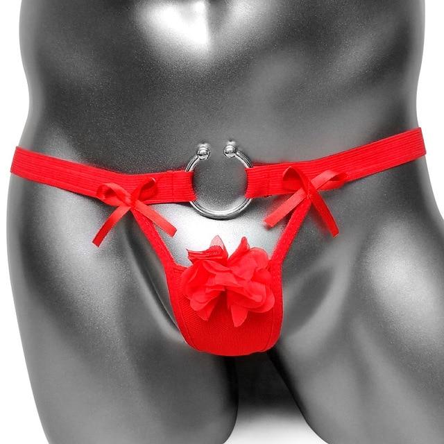 Sissy Mesh Thong Panties With Flower