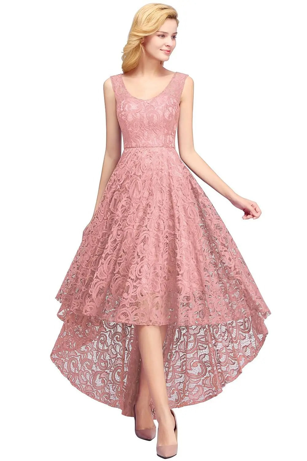 🌸 Ultimate Sissy Princess Lace Hi-Low Dress – Twirl & Obey in Dusty Rose Perfection 🌸