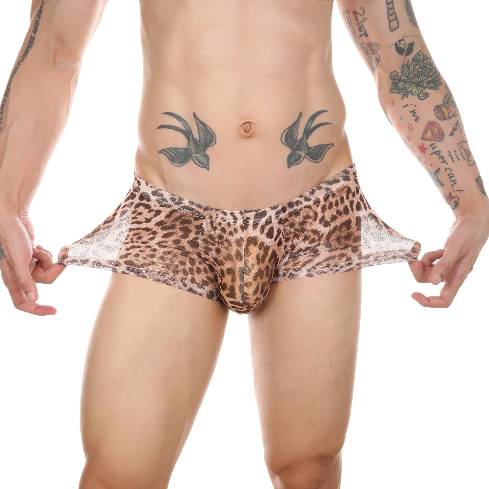 Leopard Print Transparent Mesh Boxers