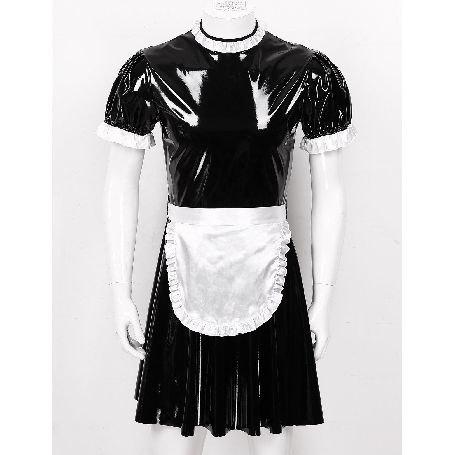 Faux Leather Puff Sleeve Maid Dress - Sissy Lux