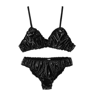 Faux Leather Ruffled Lingerie Set - Sissy Lux