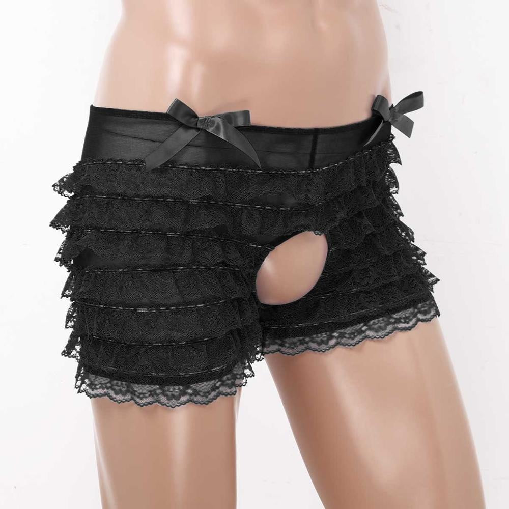 Open Crotch Frilly Ruffled Boxers - Sissy Lux