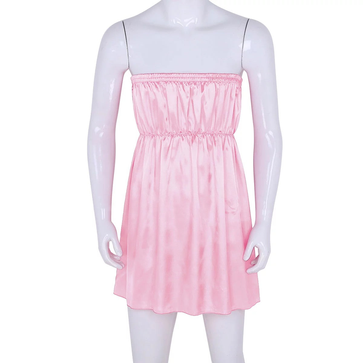 Shiny Satin Strapless Nightdress - Sissy Lux