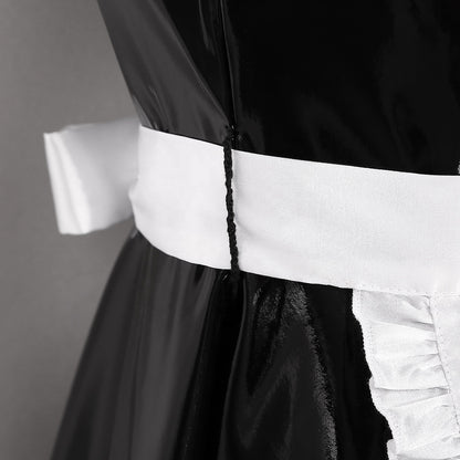 Faux Leather Puff Sleeve Maid Dress - Sissy Lux