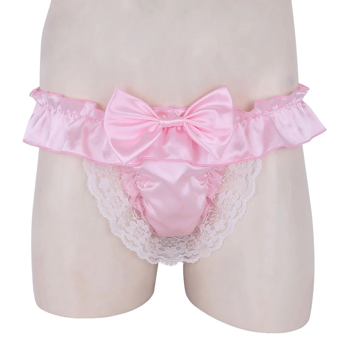 Satin & Bow Open-Crotch Panties - Sissy Lux