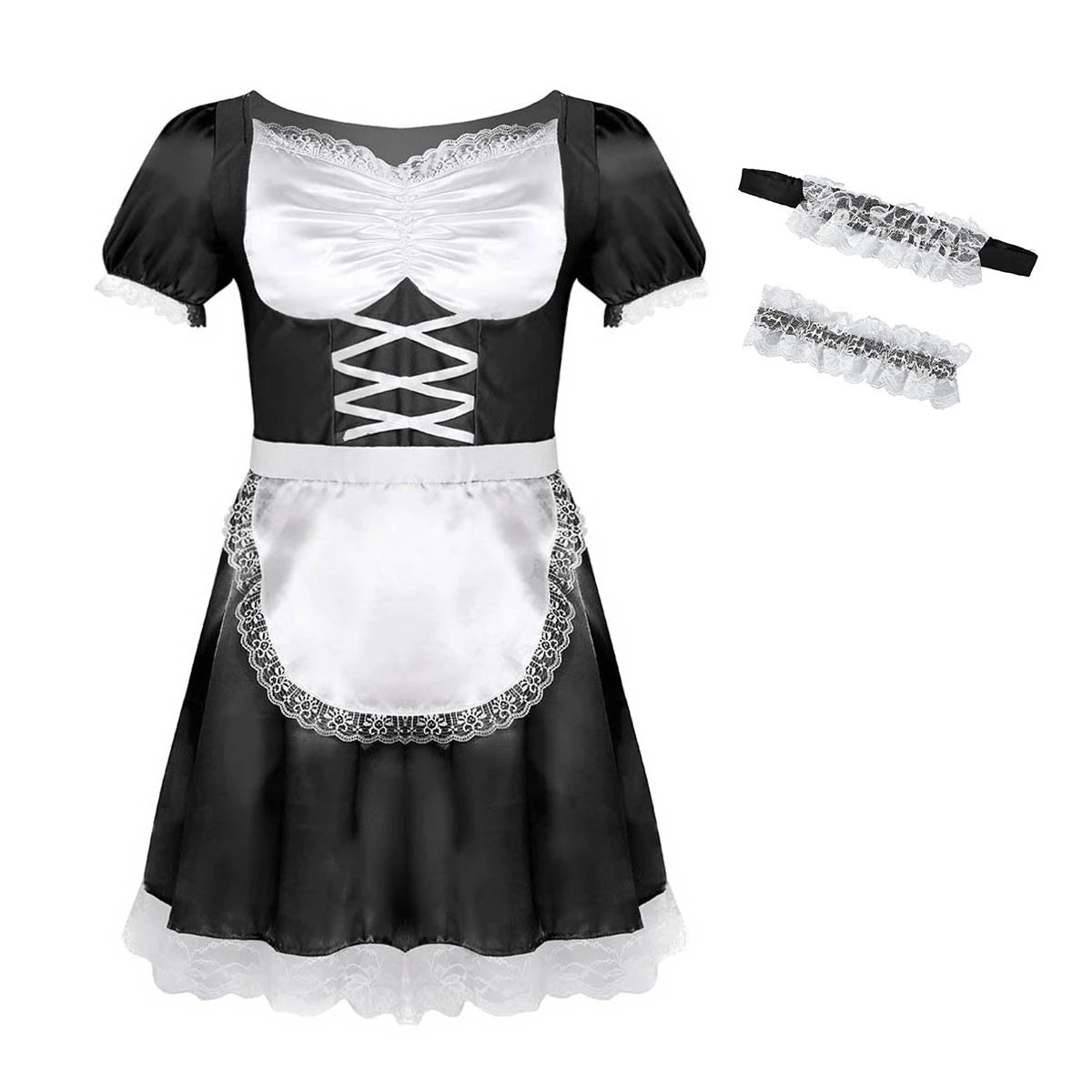 Sissy French Maid Dress w/ Choker and Headband - Sissy Lux