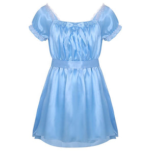 Short Sleeve Satin Sissy Dress - Sissy Lux
