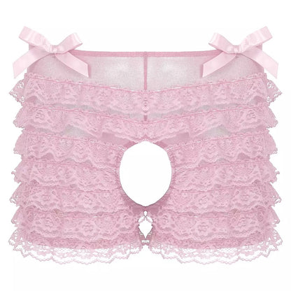 Open Crotch Frilly Ruffled Boxers - Sissy Lux