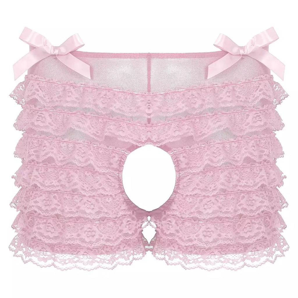 Open Crotch Frilly Ruffled Boxers - Sissy Lux