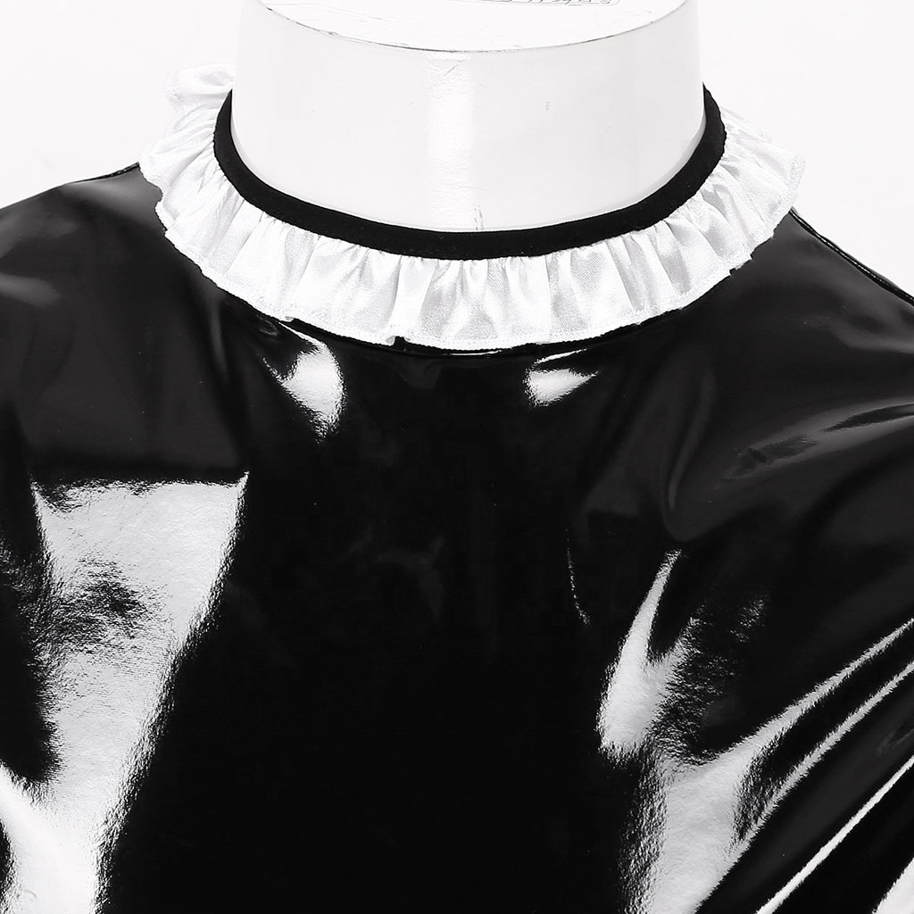 Faux Leather Puff Sleeve Maid Dress - Sissy Lux