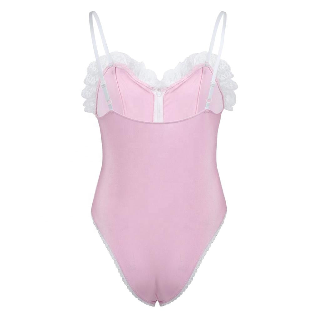 High Cut Ruffle Lace Bodysuit - Sissy Lux