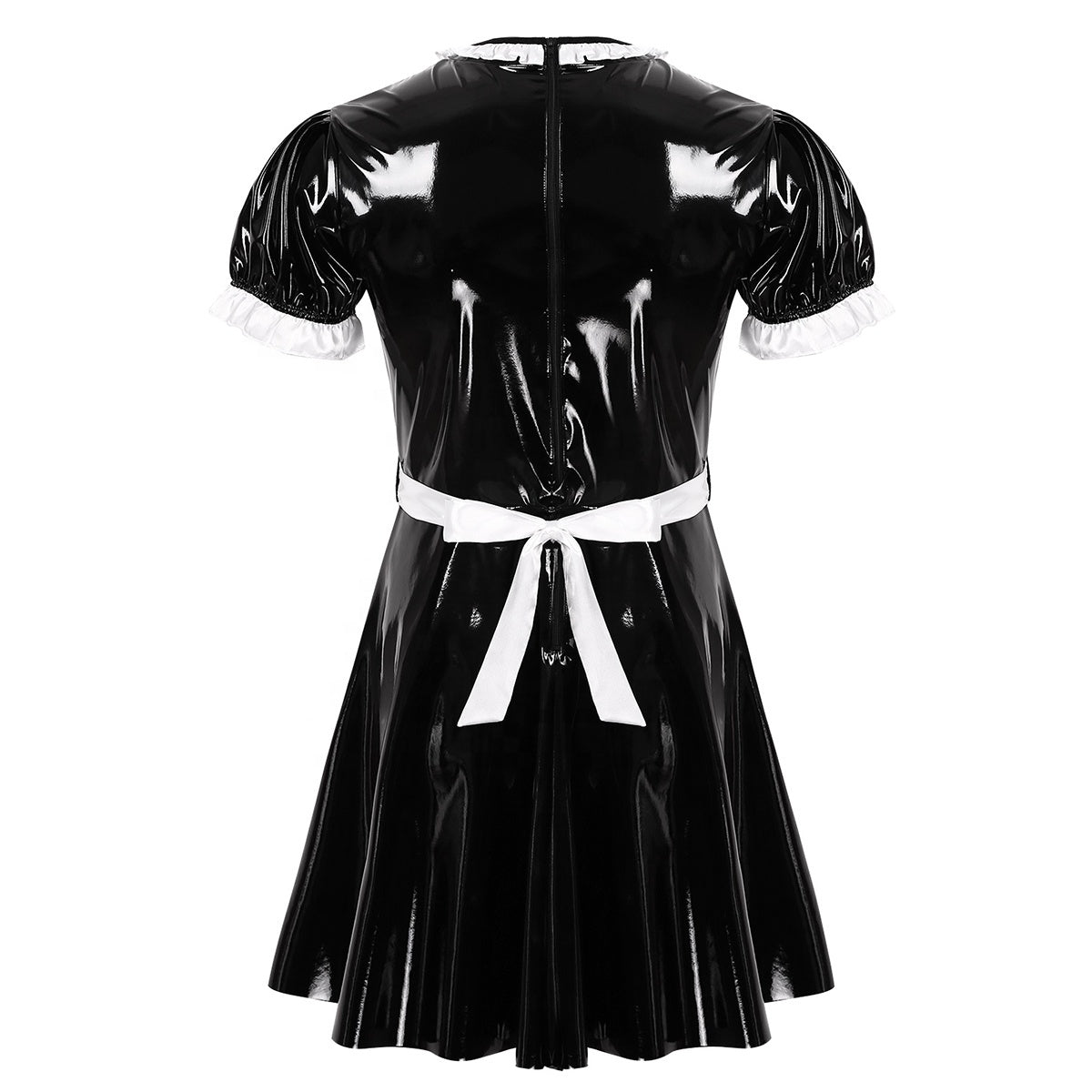 Faux Leather Puff Sleeve Maid Dress - Sissy Lux