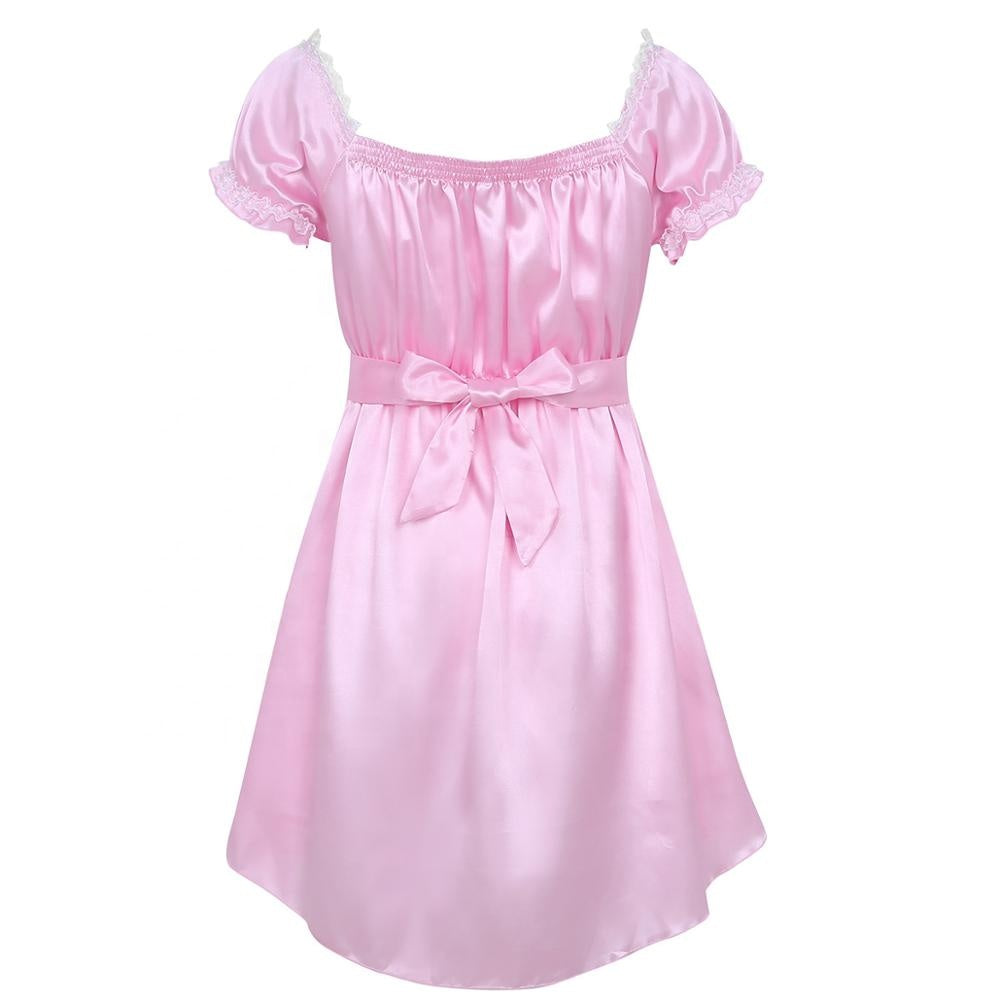 Short Sleeve Satin Sissy Dress - Sissy Lux