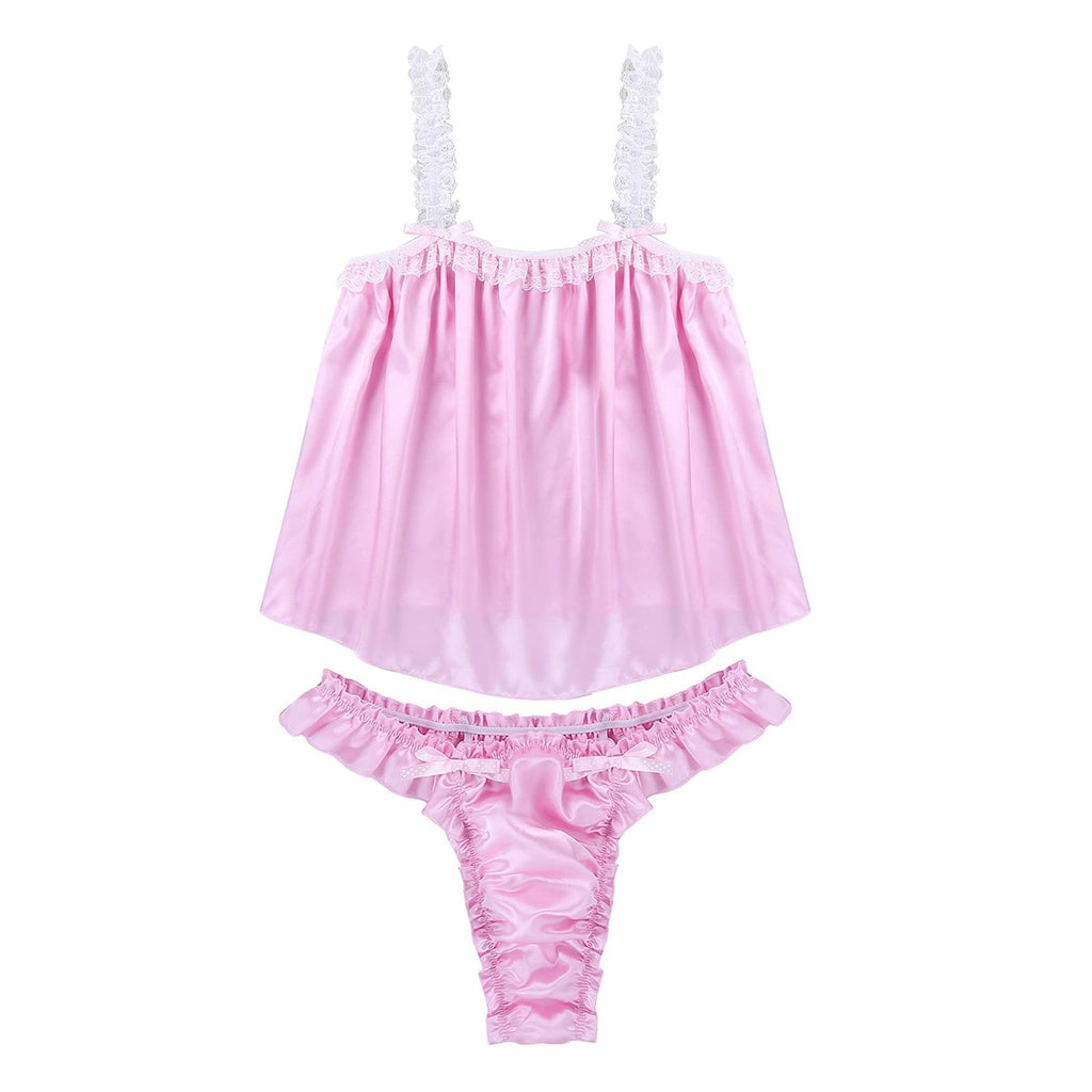 Sleeveless Satin Lingerie Set - Sissy Lux