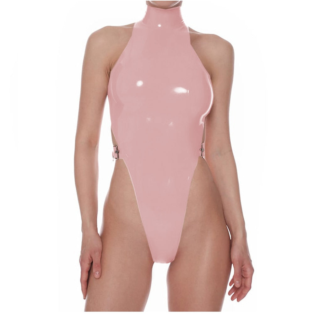 Slutty High Cut Faux Leather Bodysuit
