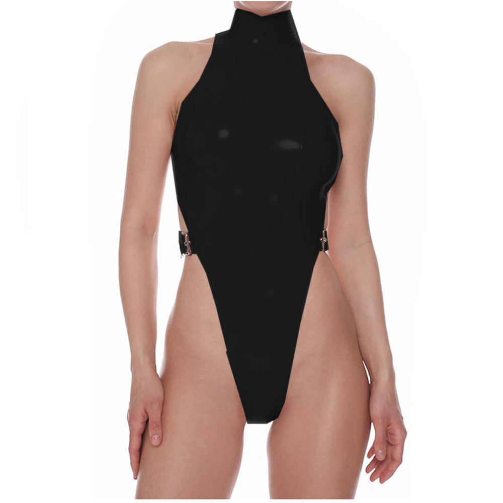 Slutty High Cut Faux Leather Bodysuit