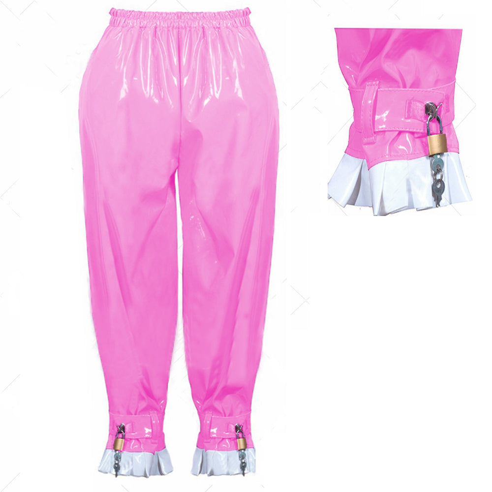 Feminine Elegance Unleashed: Lockable Faux Leather Pants for Sissy Boy ...